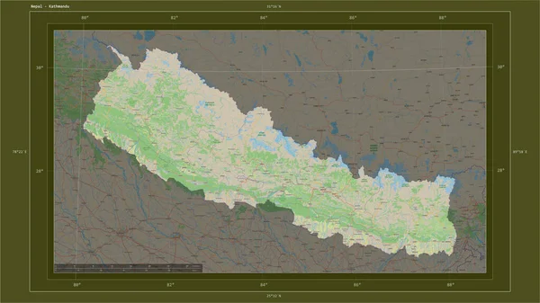 Nepal Destacó Mapa Topográfico Estilo Estándar Osm Con Punto Capital — Foto de Stock