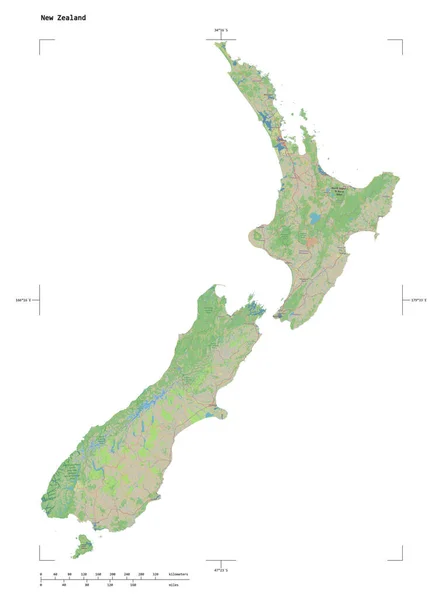Forma Mapa Topográfico Estilo Estándar Osm Nueva Zelanda Con Coordenadas — Foto de Stock