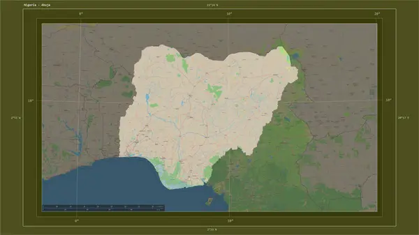 Nigeria Destacó Mapa Topográfico Estilo Estándar Osm Con Punto Capital — Foto de Stock