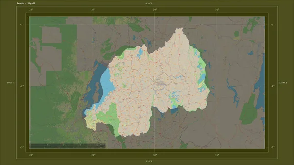 Ruanda Destacó Mapa Topográfico Estilo Estándar Osm Con Punto Capital — Foto de Stock