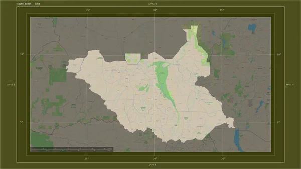 Sudán Del Sur Destacó Mapa Topográfico Estilo Estándar Osm Con — Foto de Stock