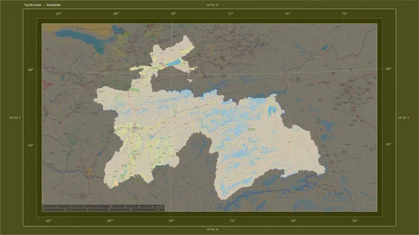 Tayikistán Destacó Mapa Topográfico Estilo Estándar Osm Con Punto Capital — Foto de Stock