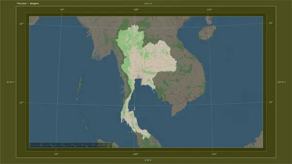 Tailandia Destacó Mapa Topográfico Estilo Estándar Osm Con Punto Capital — Foto de Stock