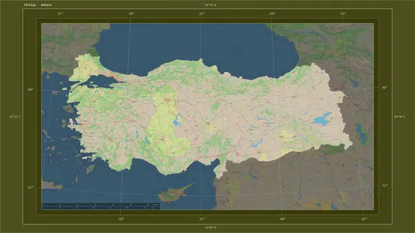 Turkiye Destacó Mapa Topográfico Estilo Estándar Osm Con Punto Capital — Foto de Stock