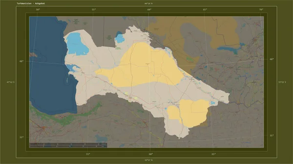 Turkmenistán Destacó Mapa Topográfico Estilo Estándar Osm Con Punto Capital — Foto de Stock