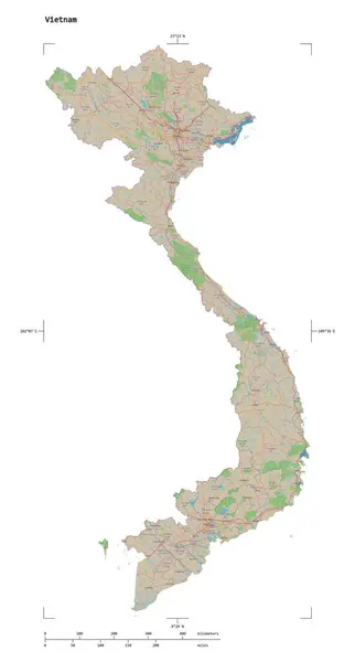 Forma Mapa Topográfico Estilo Estándar Osm Del Vietnam Con Coordenadas — Foto de Stock
