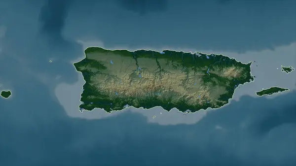 Porto Rico Eua Delineado Mapa Elevação Colorido Com Lagos Rios Imagem De Stock