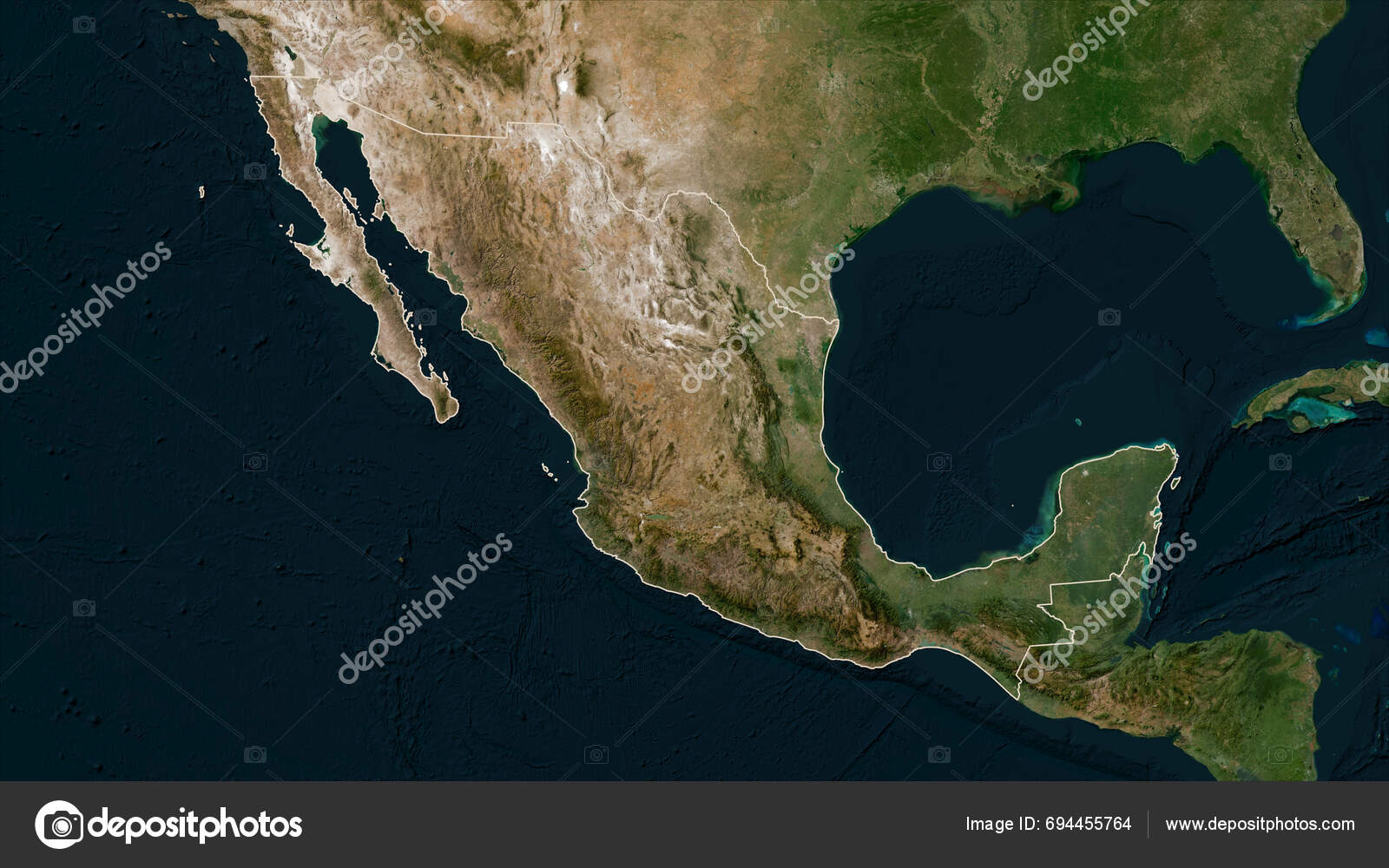 Mexico Outlined Low Resolution Satellite Map Stock Photo by ©zelwanka