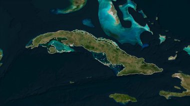 Küba düşük çözünürlüklü uydu haritasında özetlenmiştir