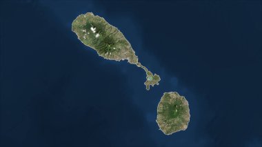 Saint Kitts ve Nevis düşük çözünürlüklü uydu haritasında ana hatlarıyla belirtilmiş.
