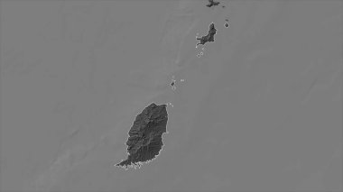 Grenada, gölleri ve nehirleri olan çift seviyeli bir yükseklik haritasında özetlenmiştir.