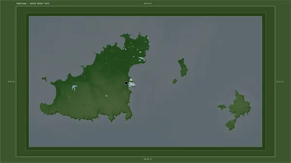 Guernsey Destacó Mapa Elevación Color Pálido Con Lagos Ríos Mapa — Foto de Stock