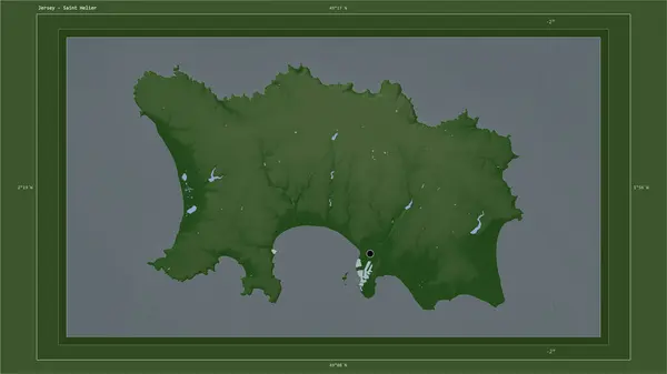 Jersey Resaltado Mapa Elevación Color Pálido Con Lagos Ríos Mapa — Foto de Stock