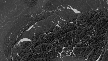 İsviçre, gölleri ve nehirleri olan bir Gri Tonlama yükseklik haritasında özetlenmiştir.