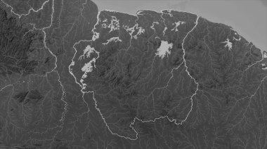Gölleri ve nehirleri olan bir Gri Tonlama yükseklik haritasında yer alan soyadımız