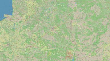 Belarus outlined on a topographic, OSM Germany style map