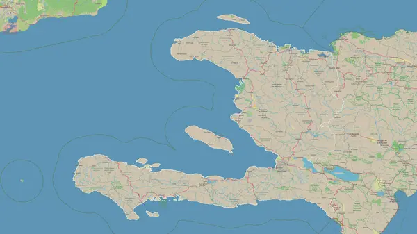 Stock image Haiti outlined on a topographic, OSM Germany style map