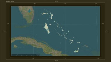 Bahamalar, ülkenin başkenti, haritası, uzaklık ölçeği ve harita sınır koordinatlarıyla birlikte bir topoğrafi, OSM İnsani Harita haritasına vurgulandı