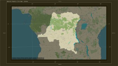 Demokratik Kongo Cumhuriyeti, ülkenin başkenti, haritası, uzaklık ölçeği ve harita sınır koordinatlarıyla bir topoğrafi, OSM İnsani Harita haritasına vurgulandı