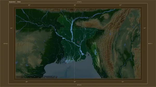 Bangladesh Destaca Mapa Elevación Colores Con Lagos Ríos Mapa Con — Foto de Stock