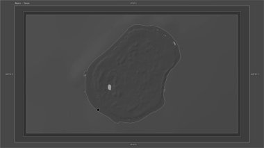 Nauru, ülkenin başkenti, haritası, uzaklık ölçeği ve sınır koordinatlarıyla gölleri ve nehirleri eşleştiren çift seviyeli bir yükseklik haritasına vurgulandı