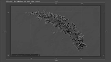 Güney Gürcistan - Güney Gürcistan ve Güney Sandwich Adaları, ülkenin başkenti, haritası, uzaklık ölçeği ve harita sınır koordinatlarıyla gölleri ve nehirlerin yer aldığı çift seviyeli bir yükseklik haritasına vurgulandı