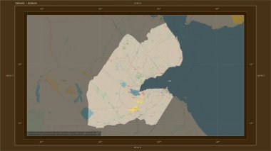 Cibuti, ülkenin başkenti, haritası, uzaklık ölçeği ve harita sınır koordinatlarıyla birlikte bir topoğrafik, OSM Fransa tarzı harita üzerinde vurgulandı