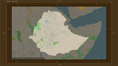 Etiyopya, ülkenin başkenti, haritası, uzaklık ölçeği ve harita sınır koordinatlarıyla birlikte bir topoğrafik, OSM Fransa tarzı harita üzerinde vurgulandı