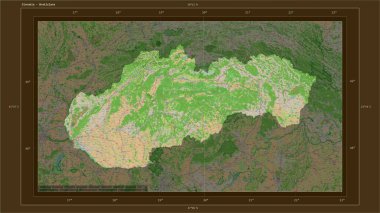 Slovakya, ülkenin başkenti, haritası, uzaklık ölçeği ve harita sınır koordinatlarına sahip bir topoğrafik, OSM Fransa tarzı harita üzerinde vurgulandı