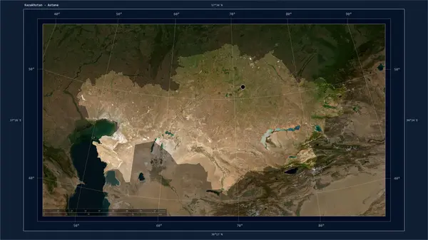 Cazaquistão Destacou Mapa Satélite Baixa Resolução Com Ponto Capital País Imagem De Stock