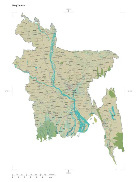 Forma Mapa Topográfico Estilo Humanitario Osm Del Bangladesh Con Coordenadas — Foto de Stock