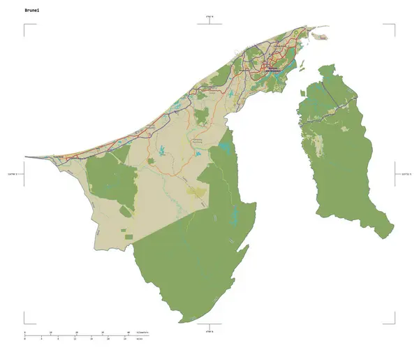 Forma Mapa Topográfico Estilo Humanitario Osm Del Brunei Con Escala — Foto de Stock