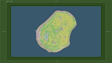 Nauru, ülkenin başkenti, haritası, uzaklık ölçeği ve harita sınır koordinatlarına sahip bir topoğrafik, OSM Almanya tarzı harita üzerinde vurgulandı