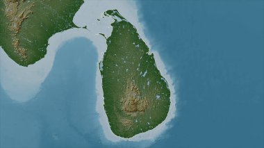 Sri Lanka gölleri ve nehirleri olan açık renkli bir yükseklik haritasında özetlendi