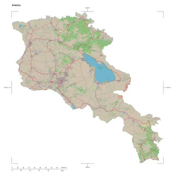 Forma Una Topográfica Osm Alemania Mapa Estilo Armenia Con Escala — Foto de Stock
