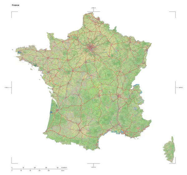 Alakja Egy Topográfiai Osm Németország Stílusú Térkép Franciaország Távolság Skála Stock Kép