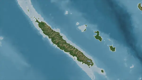 Nova Caledônia Delineada Mapa Elevação Cor Pálida Com Lagos Rios Imagem De Stock