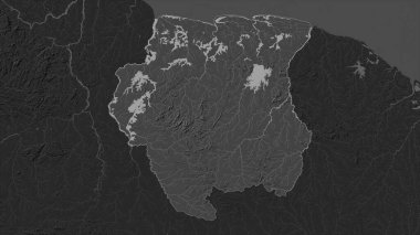 Gölleri ve nehirleri olan çift seviyeli bir yükseklik haritasında Surinam vurgulandı