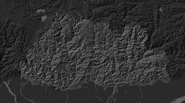 Gölleri ve nehirleri olan çift seviyeli bir yükseklik haritasında Bhutan vurgulandı