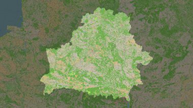 Belarus highlighted on a topographic, OSM France style map
