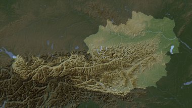 Avusturya gölleri ve nehirleri olan açık renkli bir yükseklik haritasına vurgulandı