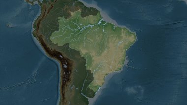 Brezilya gölleri ve nehirleri olan açık renkli bir yükseklik haritasında vurgulandı