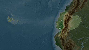 Galapagos Adaları 'na sahip Ekvador gölleri ve nehirleri olan açık renkli bir yükseklik haritasına vurgulandı