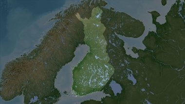 Finlandiya gölleri ve nehirleri olan Soluk renkli yükseklik haritasında vurgulanmıştır