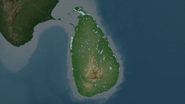 Sri Lanka gölleri ve nehirleri olan açık renkli bir yükseklik haritasına vurgulandı