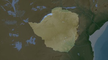 Zimbabwe gölleri ve nehirleri olan açık renkli bir yükseklik haritasında vurgulandı