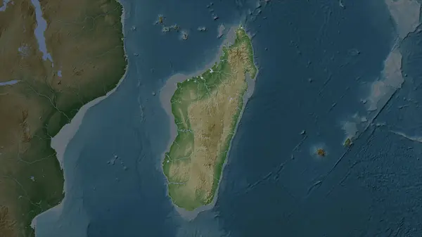 Madagascar Resaltado Mapa Elevación Color Pálido Con Lagos Ríos — Foto de Stock