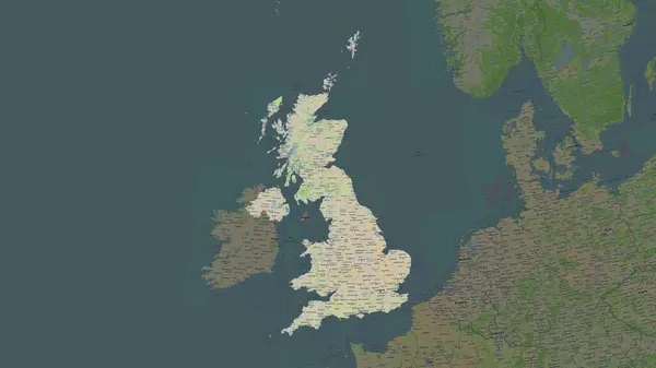 Egyesült Királyság Kiemelte Topográfiai Osm France Stílusú Térképen Stock Kép