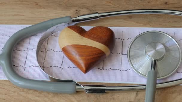 Электрокардиограмма Медицинский Стетоскоп Концепция Кардиологии Здоровья Сердца — стоковое видео