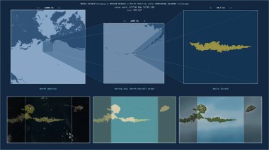 Amlia Island in the Bering Sea - belonging to United States. Described location diagram with yellow shape of the island and sample maps of its surroundings clipart